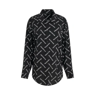Balenciaga All-over Logo Long Sleeve Shirt In Black