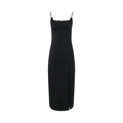 Jacquemus La Robe Notte Satin Midi Dress In Black