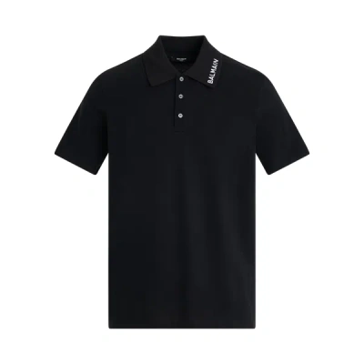 Balmain Stitch Collar Short Sleeve Polo In Black