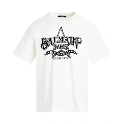 Balmain Star Print T-shirt - Straight Fit In Gab Blanc Noir