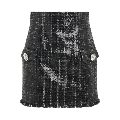 BALMAIN HIGH WAISTED GLITTERED TWEED SKIRT