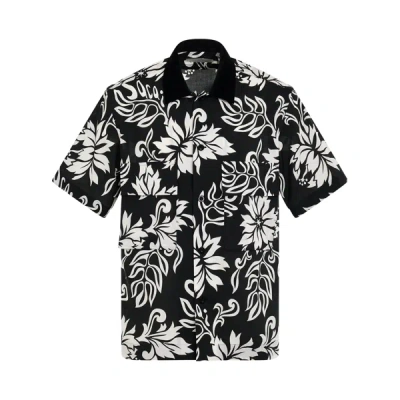 Sacai Large Print Floral Print Shirt In Black