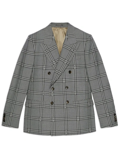 Gucci Prince Of Wales Wool Blazer In Grey