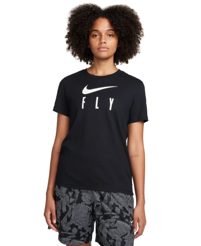 Nike Women's Swoosh Fly Dri-fit Crewneck Graphic T-shirt In Black