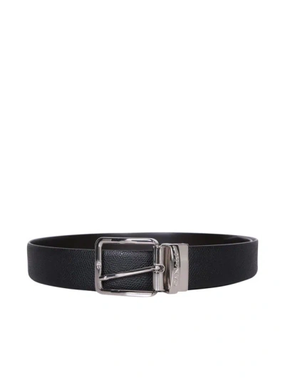 Canali Belt With Grained Texture In Black