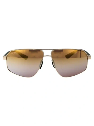 Maui Jim Sunglasses In 16 Gold/silver Kewawa Shiny Gold W/green
