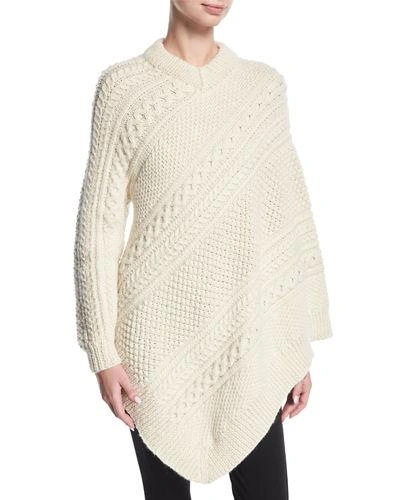 Rosie Assoulin 'grandma Elanor's Blanket' Asymmetric Cable Knit Poncho In Cream