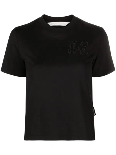 Palm Angels Logo-embroidered Cotton T-shirt In Black