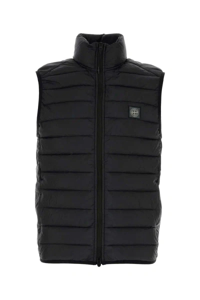 Stone Island High Neck Quilted Gilet In Black