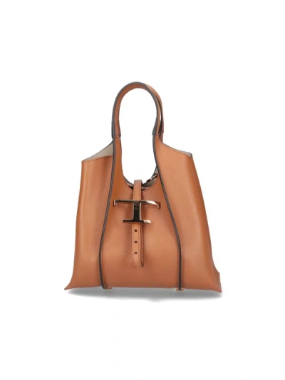 Tod's Timeless Logo Plaque Tote Bag In Brown