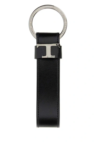 Tod's Leather Key Loop With Metal Ring In Black