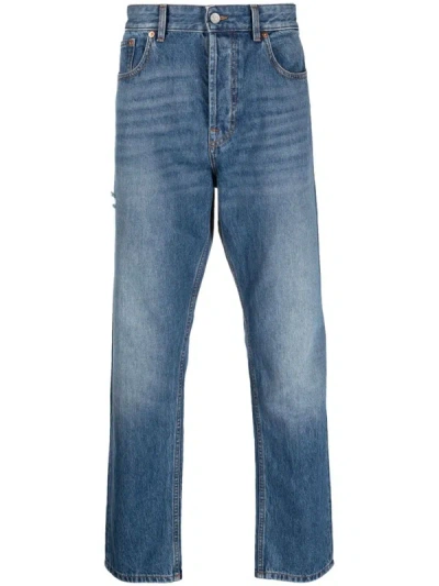 Valentino Wide-leg Cotton Jeans In Blue