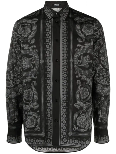 Versace Barocco Shirt With Print In Black