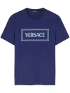 Versace Logo-print Cotton T-shirt In Blue