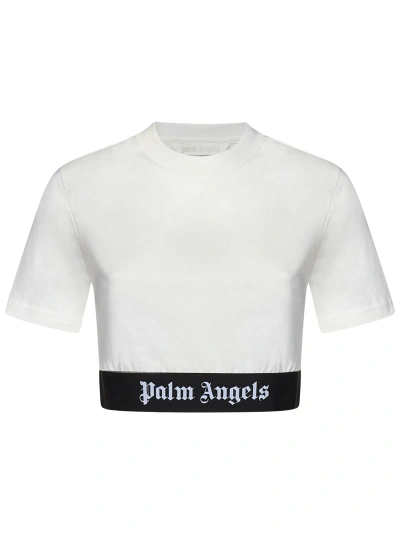 Palm Angels Logo-tape Cropped T-shirt In White