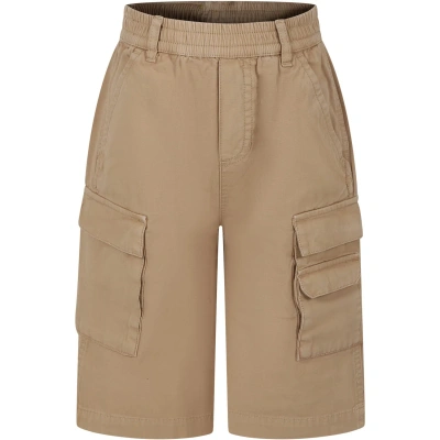 Little Marc Jacobs Kids' Beige Cargo Shorts For Boy With Logo In Beige Scuro