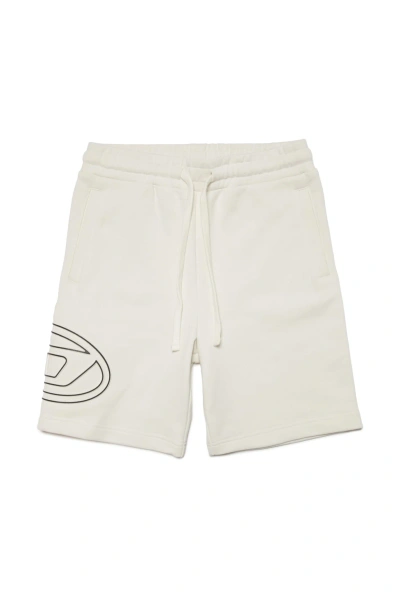 Diesel Kids' Pcurvbigoval Shorts  Fleece Shorts With Oval D Logo In Bianco