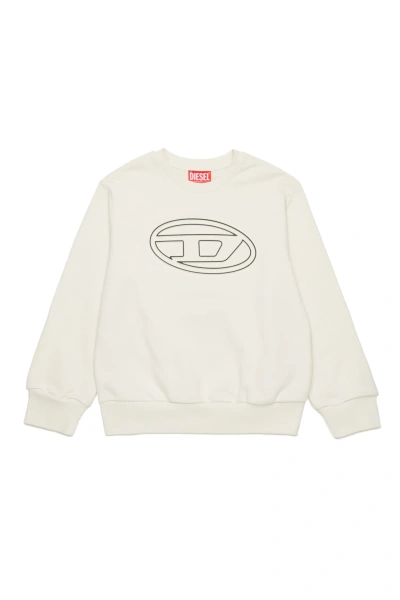 Diesel Kids' Oval-d Logo-print Cotton Sweatshirt In Panna