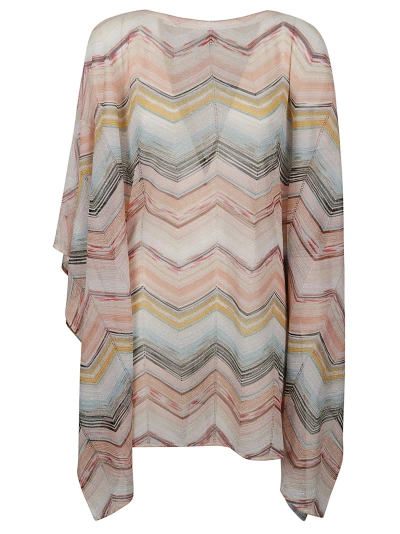 Missoni Zigzag Print Poncho In Multi Pale Pink