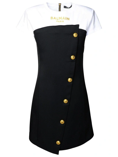 Balmain Kids Button Embellished Two Toned Dress In Multi