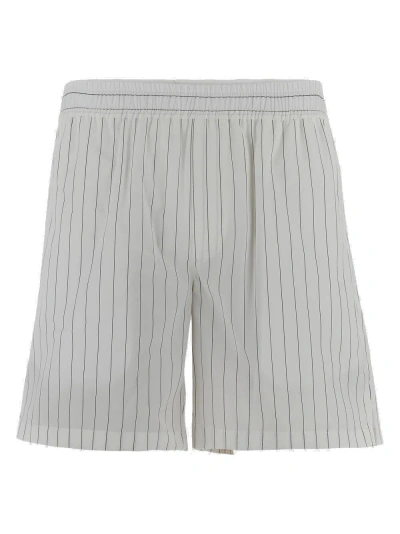 Dolce & Gabbana Striped Elastic Waist Poplin Bermuda Shorts In White
