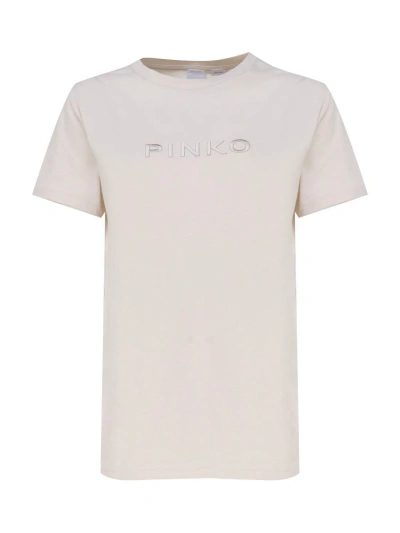 Pinko Logo Embroidered Crewneck T In Bianco
