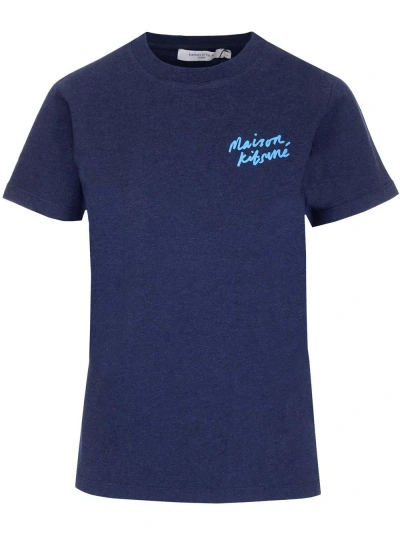 Maison Kitsuné Logo-print Cotton T-shirt In Blue