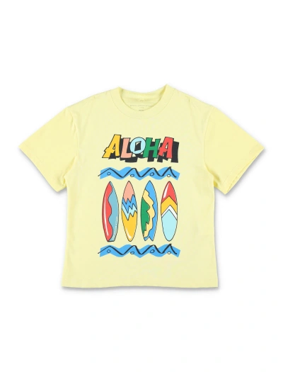Stella Mccartney Kids' Aloha Surfboards T-shirt In Light Yellow