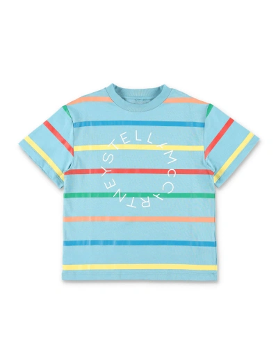 Stella Mccartney Kids' Logo-print Striped T-shirt In Blue