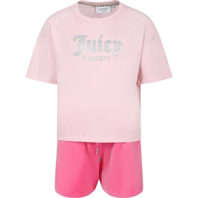 Juicy Couture Kids' Girls Pink Velour Shorts Set In Fandango Pink