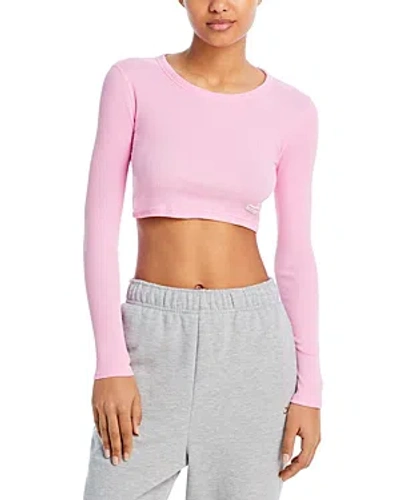 Alexander Wang Cropped Long Sleeve Tee In Ribbed Cotton In Light Pink