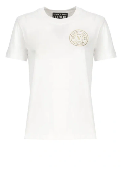Versace Jeans Couture V-emblem Polo Top In White