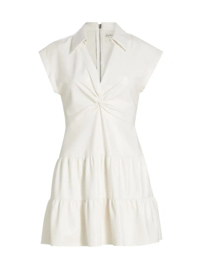 Alice And Olivia Mila Faux Leather Twist Front Cap Sleeve Dress In Off White