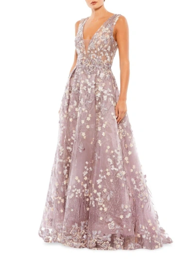 Mac Duggal Illusion Embroidered Sequin Sleeveless Gown In Lilac