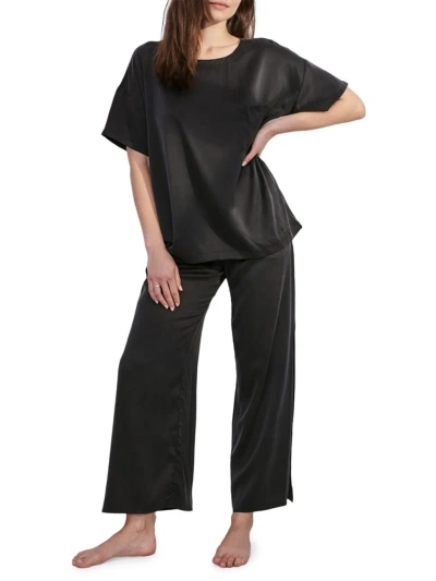 Lunya Washable Silk Tee Trouser Set In Immersed Black