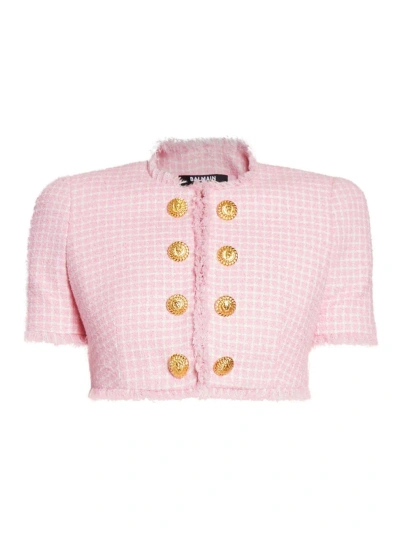 Balmain Women's Tweed Cropped Jacket In Pink