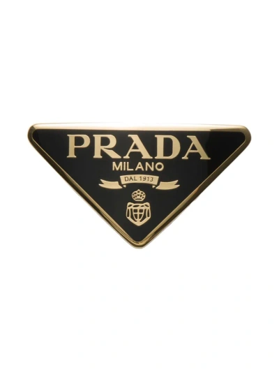 Prada Triangle Logo Hair Clip In Black Gold