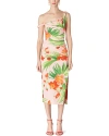 Carolina Herrera Floral-print Ruched Bodice Off-shoulder Midi Dress In Pink