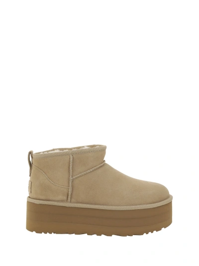 Ugg W Classic Ultra Mini Platform Ankle Boots -  - Leather - Sand In Brown