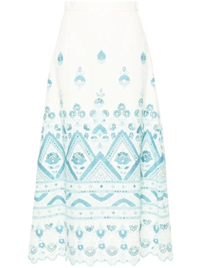 Etro Broderie Anglaise High Rise Midi Skirt In Multicolor