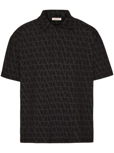 Valentino Toile Iconographe Cotton Polo Shirt In Black
