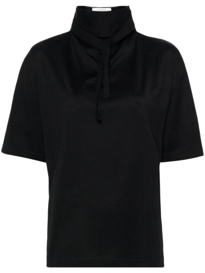 Lemaire Tie-fastened Short Sleeved T-shirt In Black