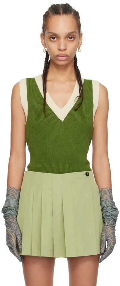 Dries Van Noten Tigris Ribbed-knit Wool-blend Vest In Green