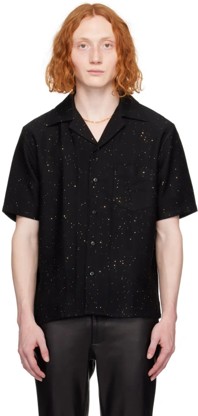 Ernest W Baker Jacquard-pattern Short-sleeve Shirt In Black W/gold