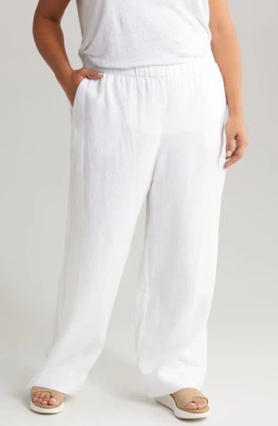 Eileen Fisher Missy Organic Linen Wide-leg Trousers In White