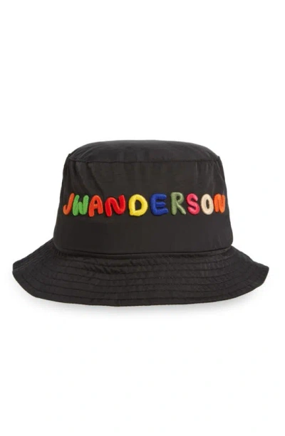 Jw Anderson Logo Embroidered Bucket Hat In Black