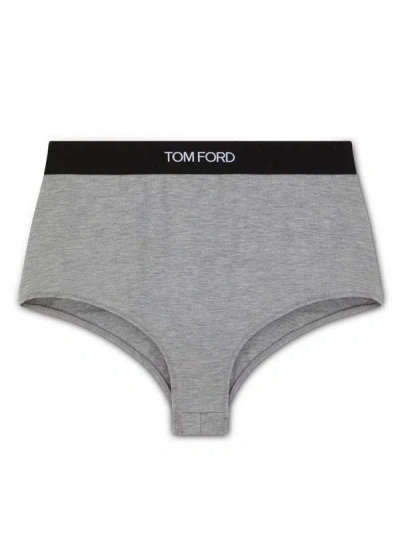 Tom Ford Logo-waist Briefs In Grey