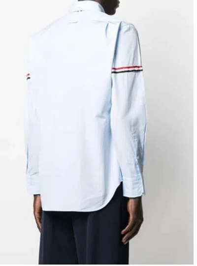 Thom Browne Button-down Collar Grosgrain-trimmed Cotton-poplin Shirt In Baby Blue