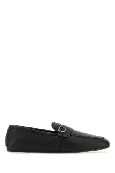 Ferragamo Leather Debros Loafers Metal Buckle In Black