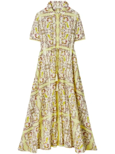Tory Burch Floral-print Cotton Shirt Dress In Chartreuse Meadow